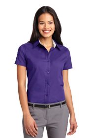 Port Authority Ladies Short Sleeve Easy Care Shirt L508 (Color: Purple/ Light Stone, size: XS)